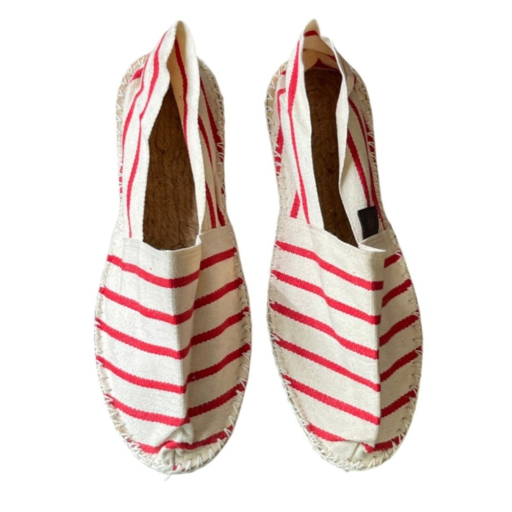 FRANCE French Espadrilles Shoes Flats RED/WHITE STRIPE Cotton Canvas 43/11.5-12